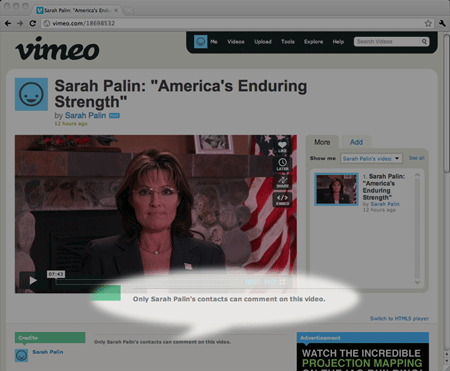 Palin Video Disabled Comments